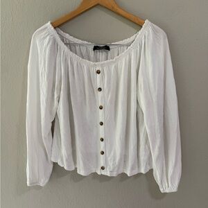 Bershka White Off Shoulder Button Front Blouse Size L
